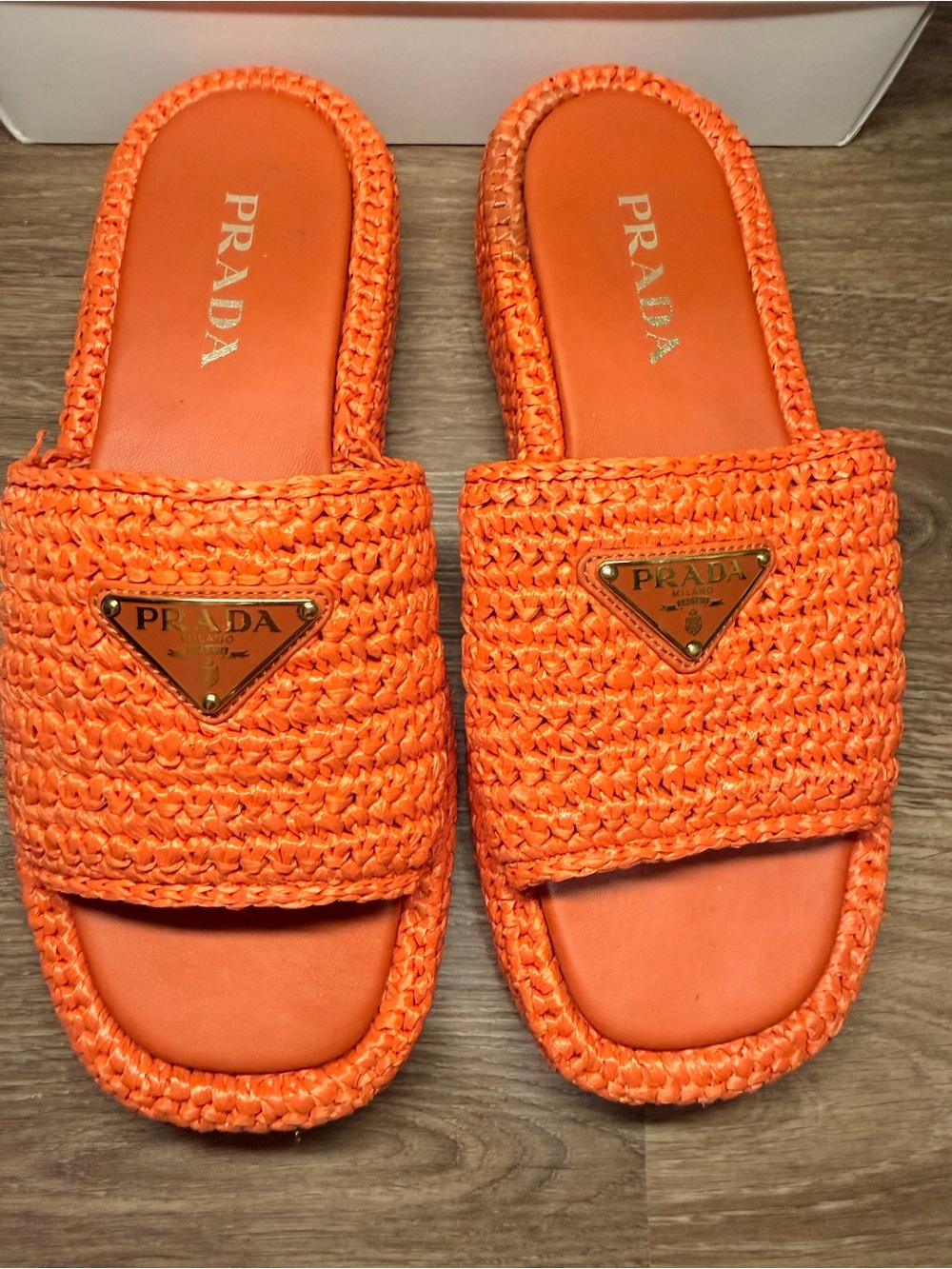 Orange Raffia Prada Sandals